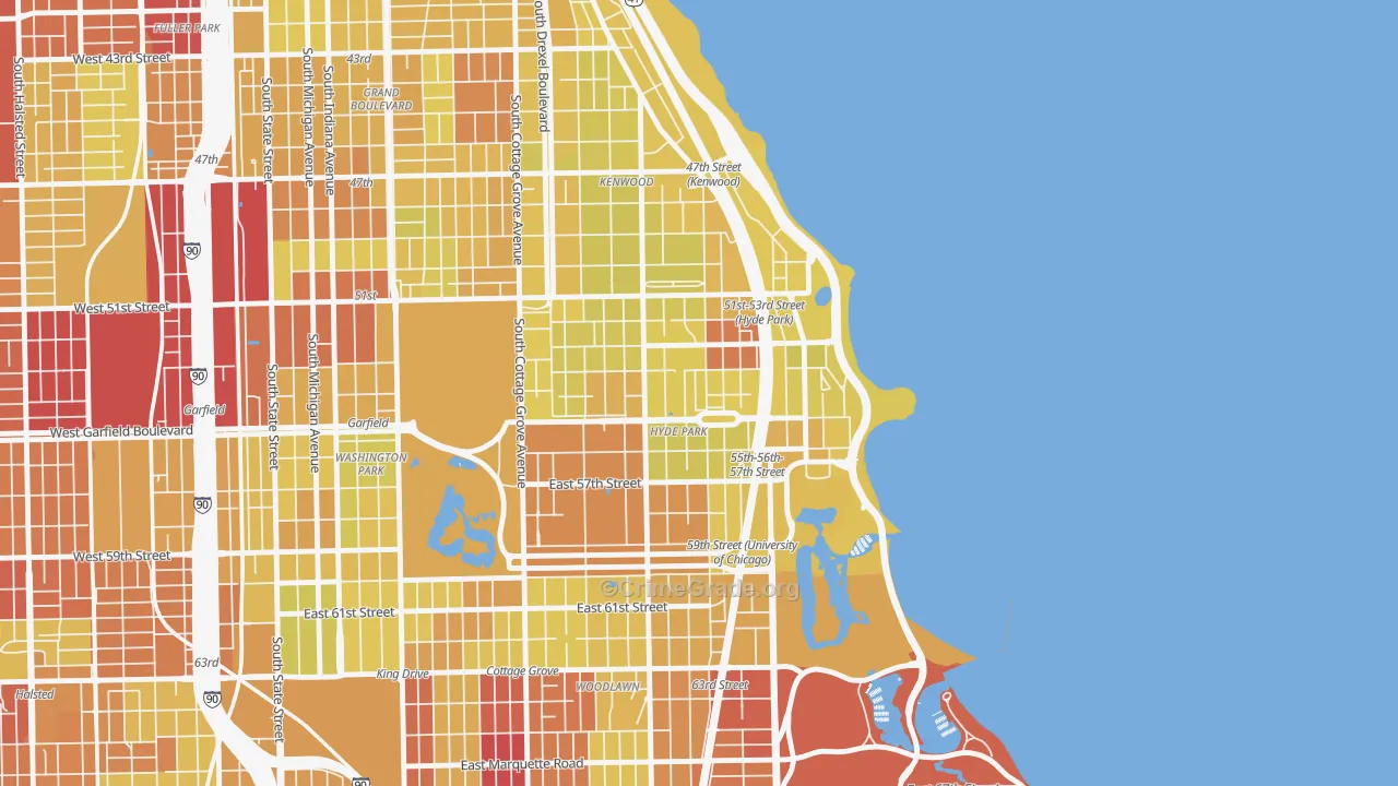 Hyde Park, Chicago, IL Map of Vehicle Theft Rates