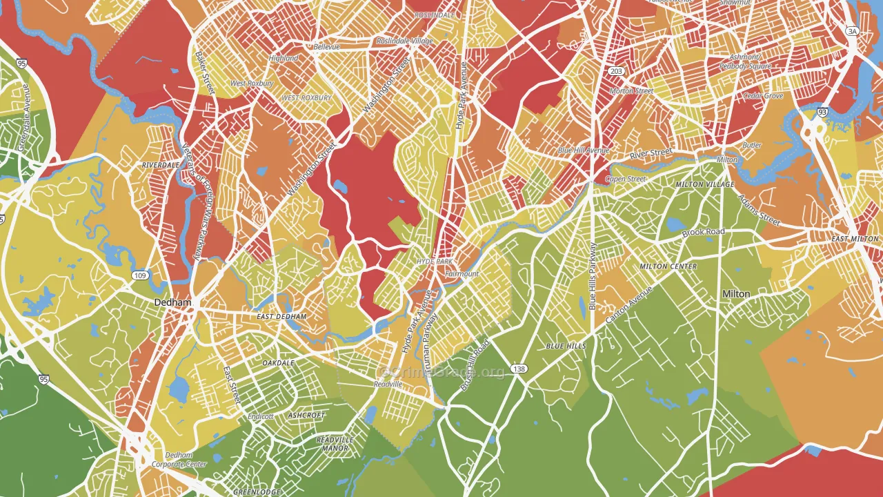 Hyde Park, MA Map of Vehicle Theft Rates