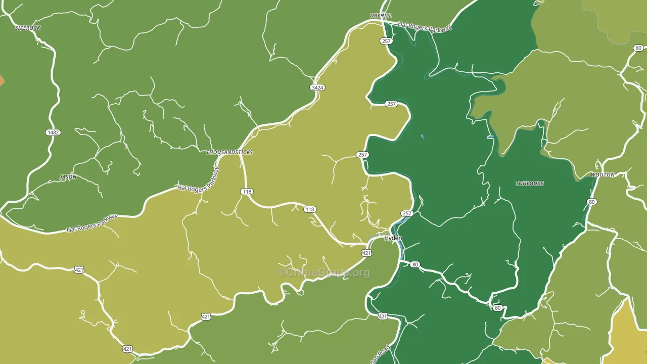 Hyden, KY Map of Vehicle Theft Rates