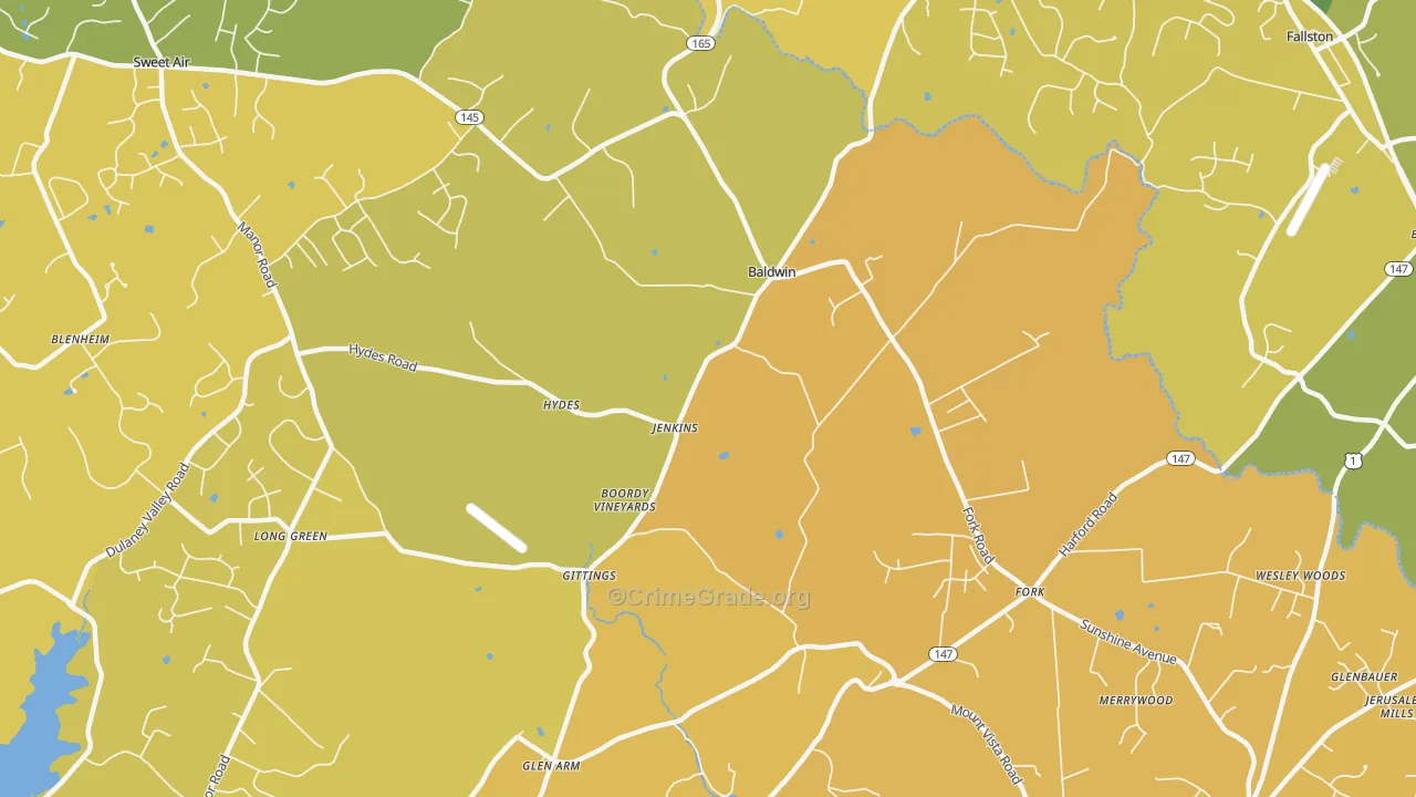 Hydes, MD Map of Vehicle Theft Rates