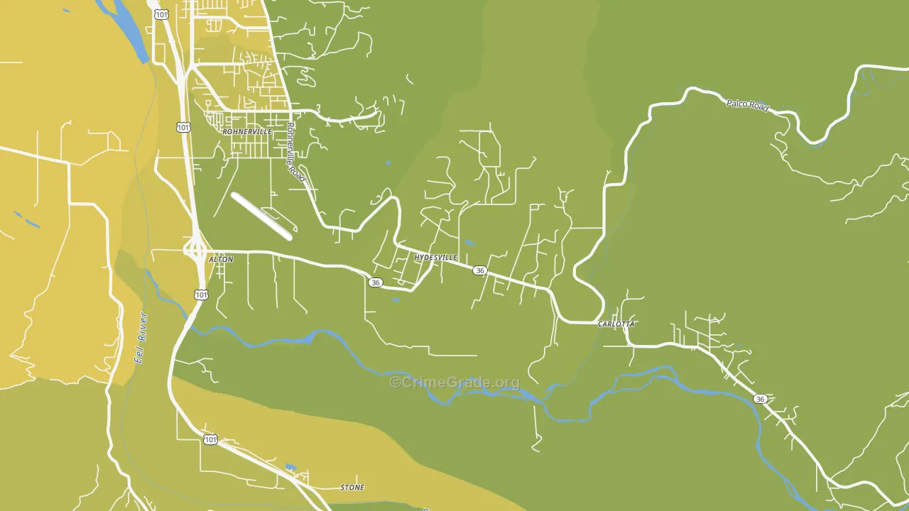 Hydesville, CA Map of Vehicle Theft Rates