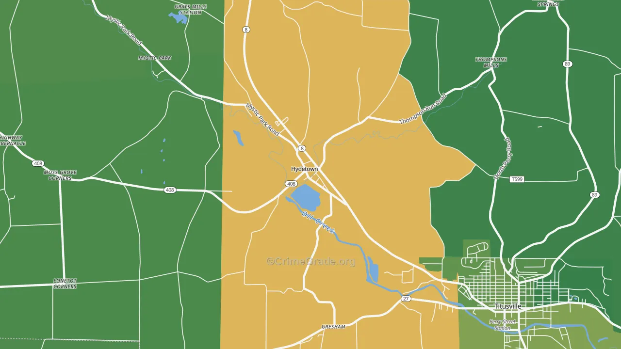 Hydetown, PA Map of Vehicle Theft Rates