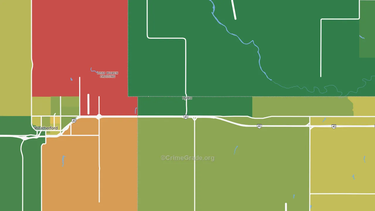 Hydro, OK Map of Vehicle Theft Rates