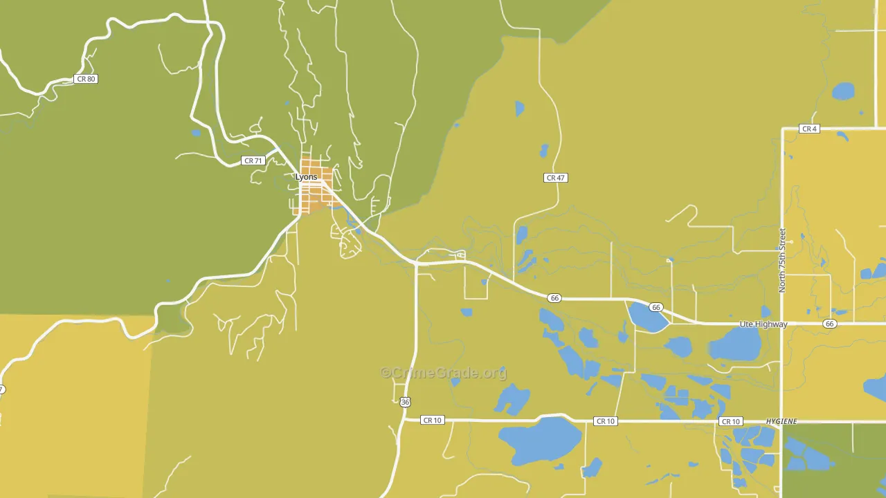 Hygiene, CO Map of Vehicle Theft Rates