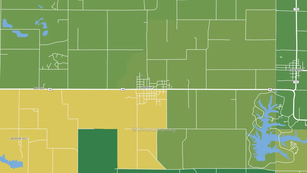 Hymera, IN Map of Vehicle Theft Rates