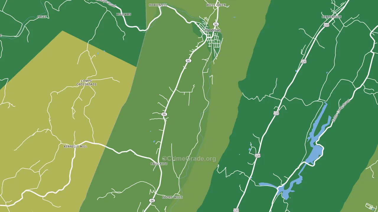 Hyndman, PA Map of Vehicle Theft Rates