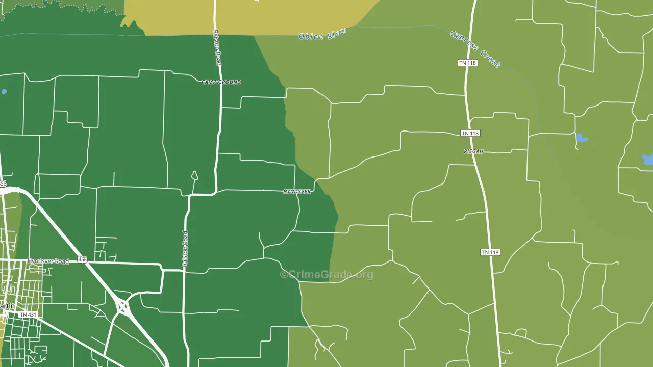 Hyndsver, TN Map of Vehicle Theft Rates