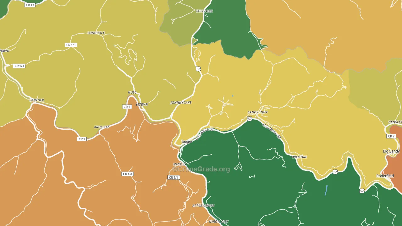 Iaeger, WV Map of Vehicle Theft Rates
