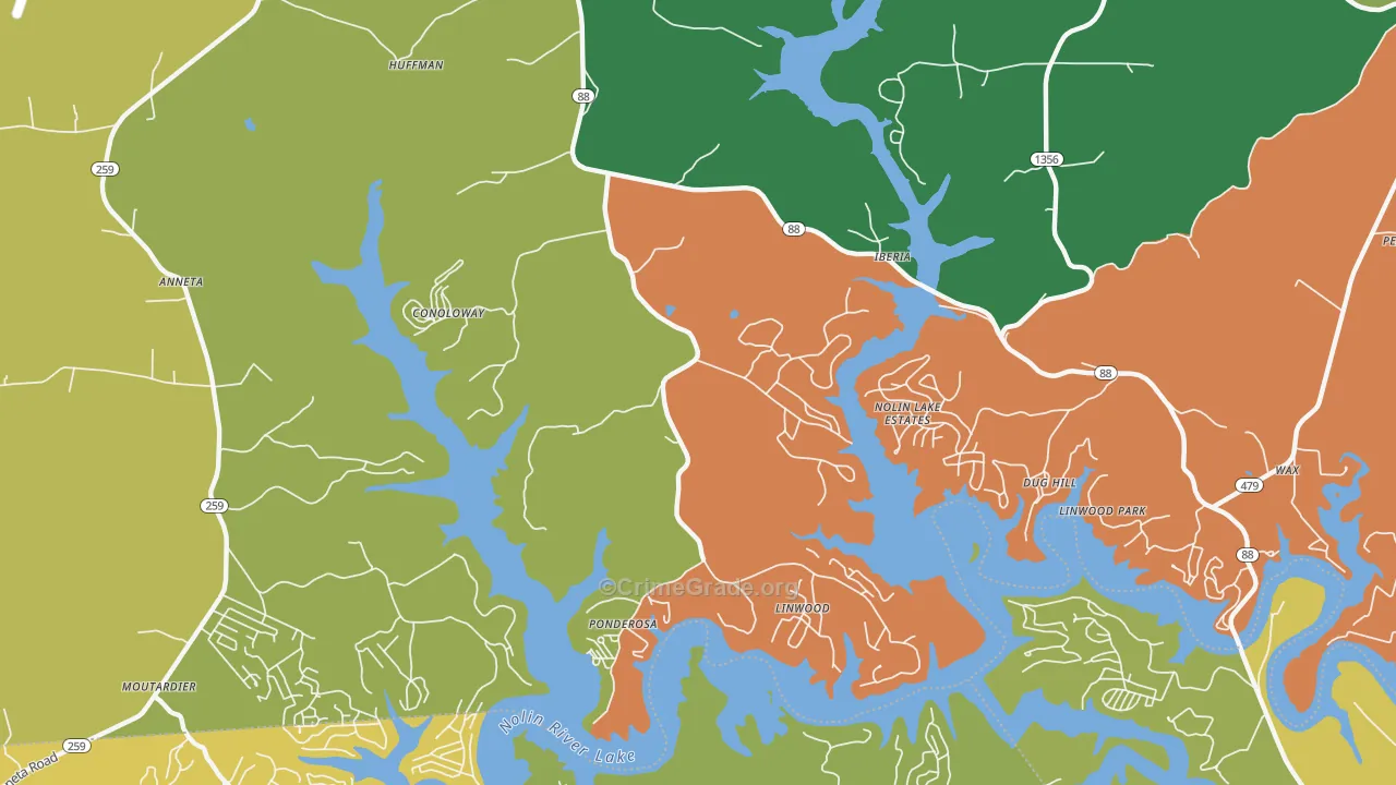 Iberia, KY Map of Vehicle Theft Rates