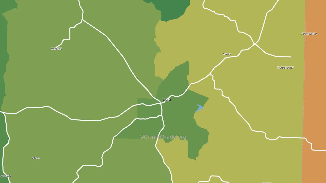 Iberia, MO Map of Vehicle Theft Rates