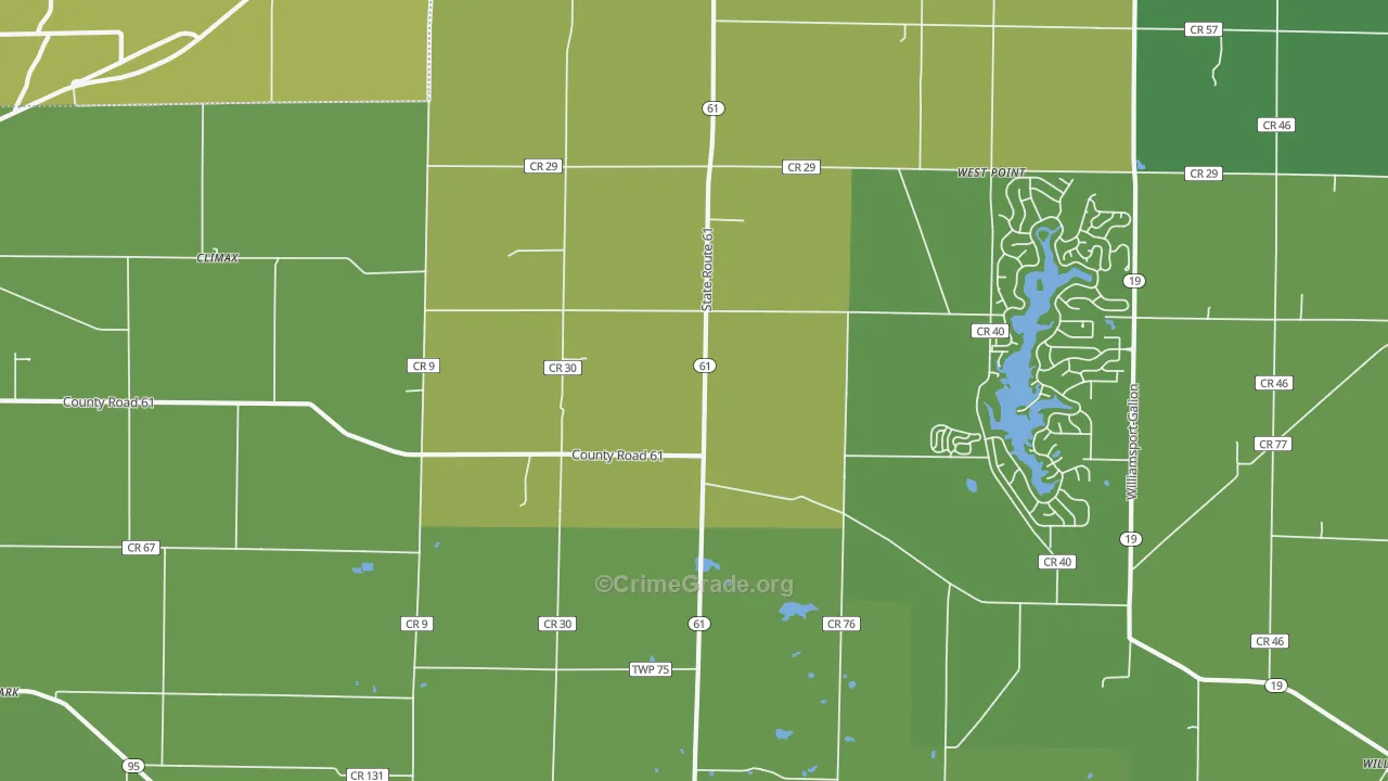 Iberia, OH Map of Vehicle Theft Rates