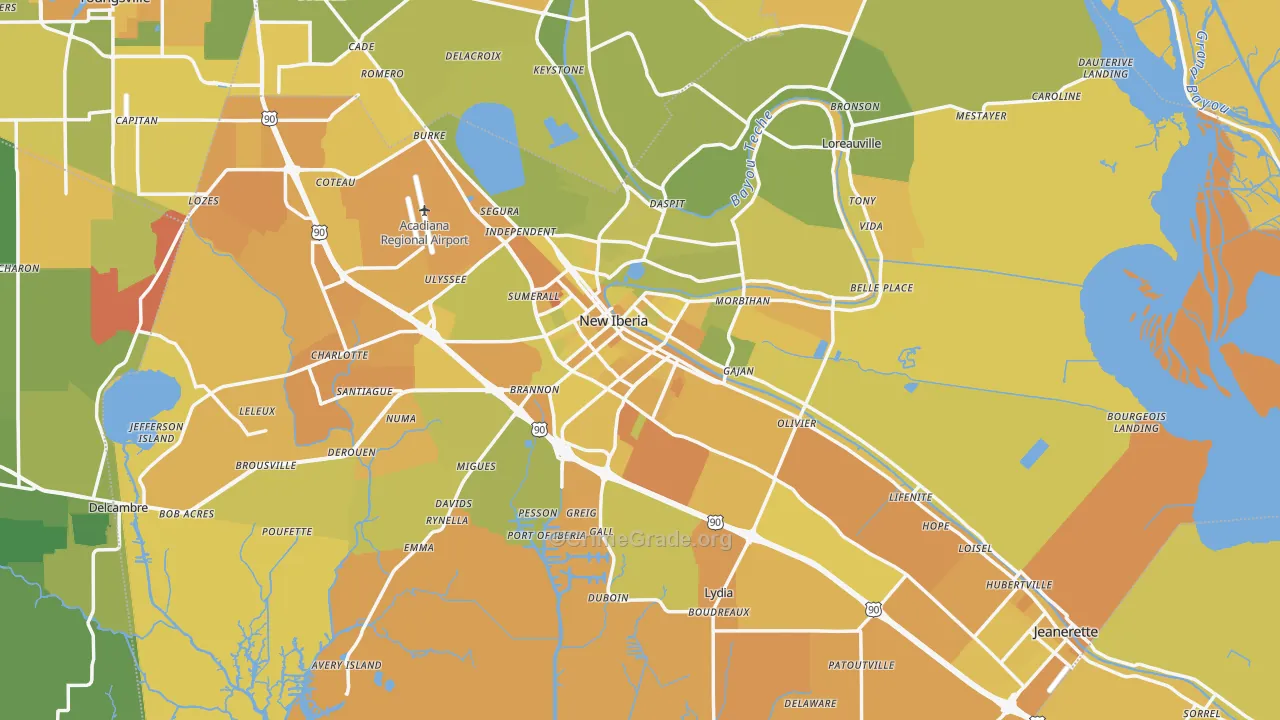 Iberia Parish, LA Map of Vehicle Theft Rates