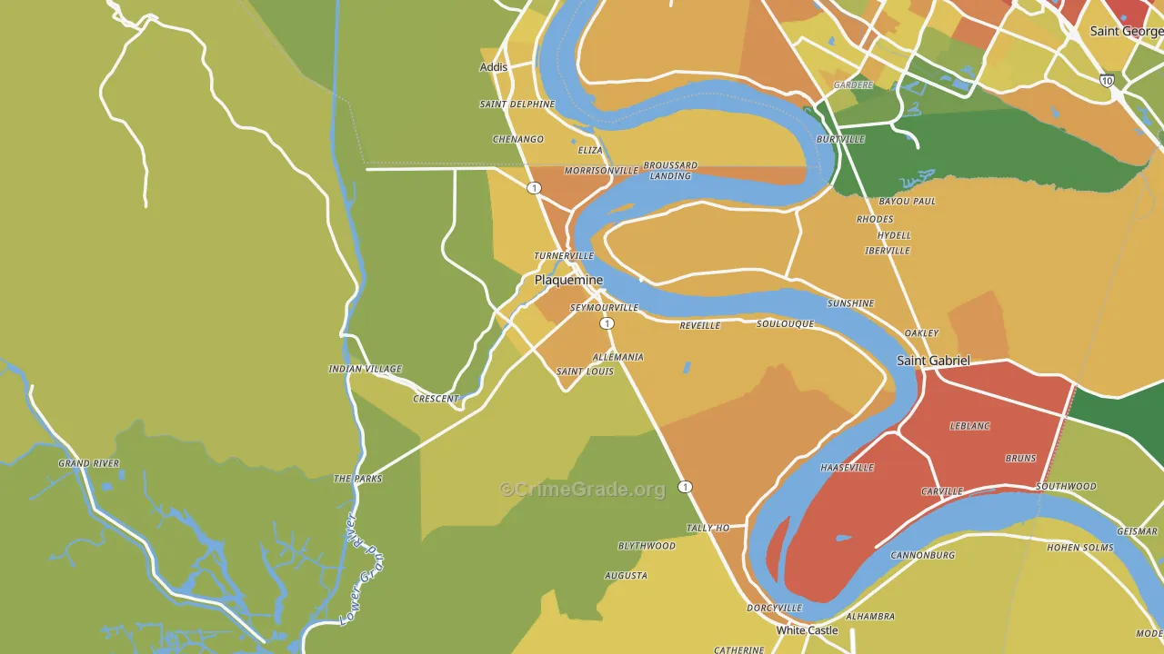 Iberville Parish, LA Map of Vehicle Theft Rates