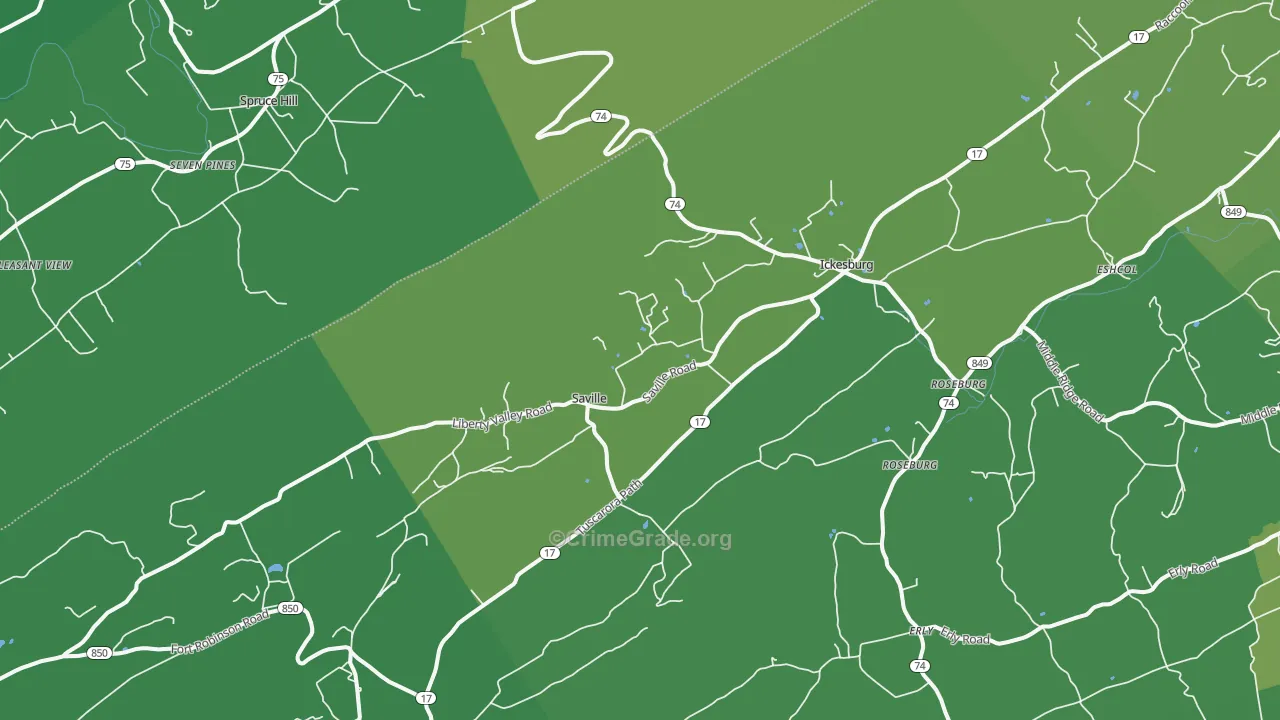 Ickesburg, PA Map of Vehicle Theft Rates