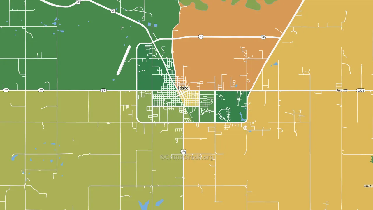 Idabel, OK Map of Vehicle Theft Rates