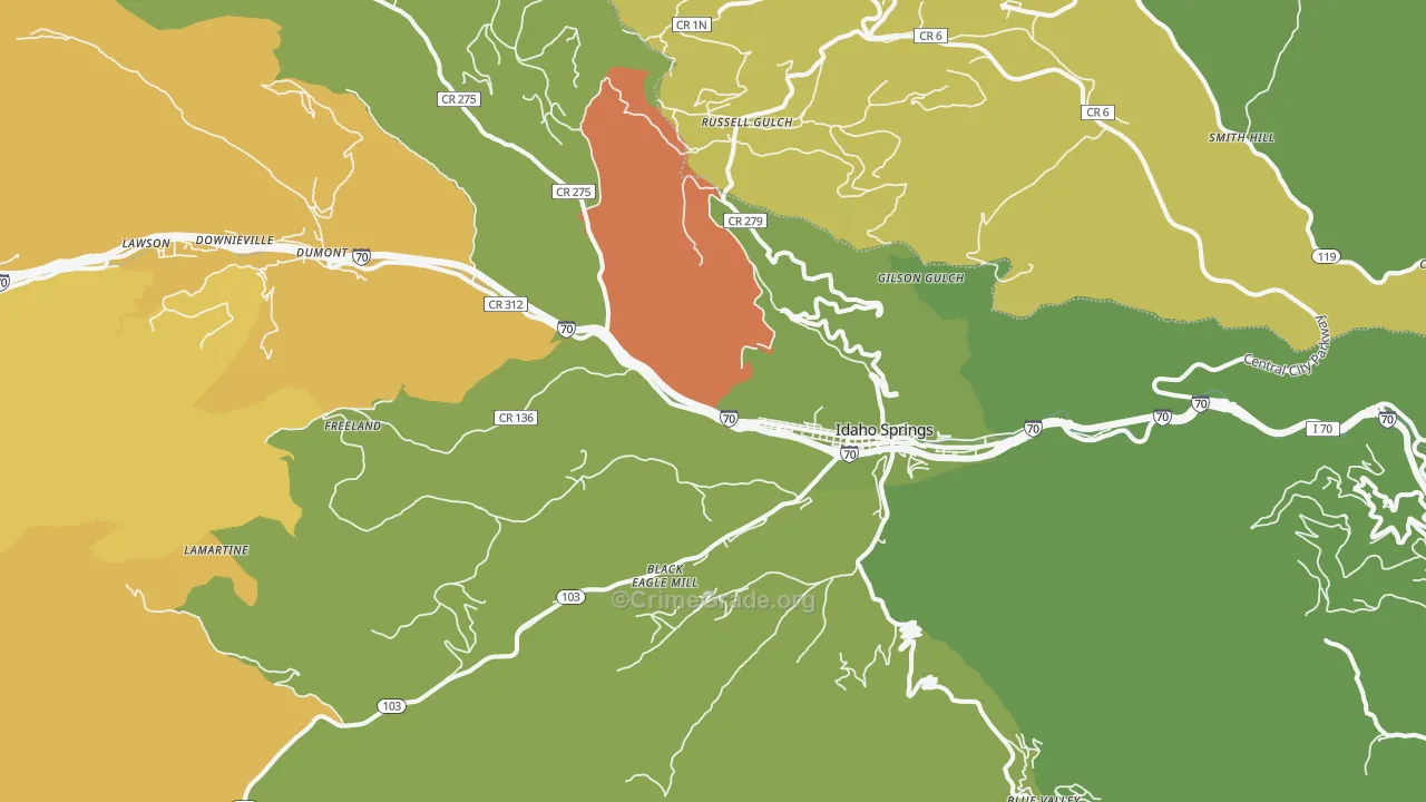 Idaho Springs, CO Map of Vehicle Theft Rates