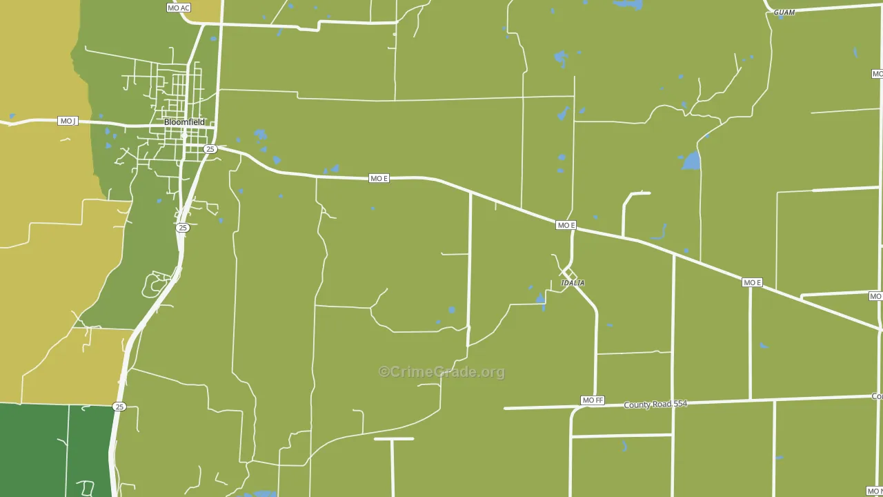 Idalia, MO Map of Vehicle Theft Rates