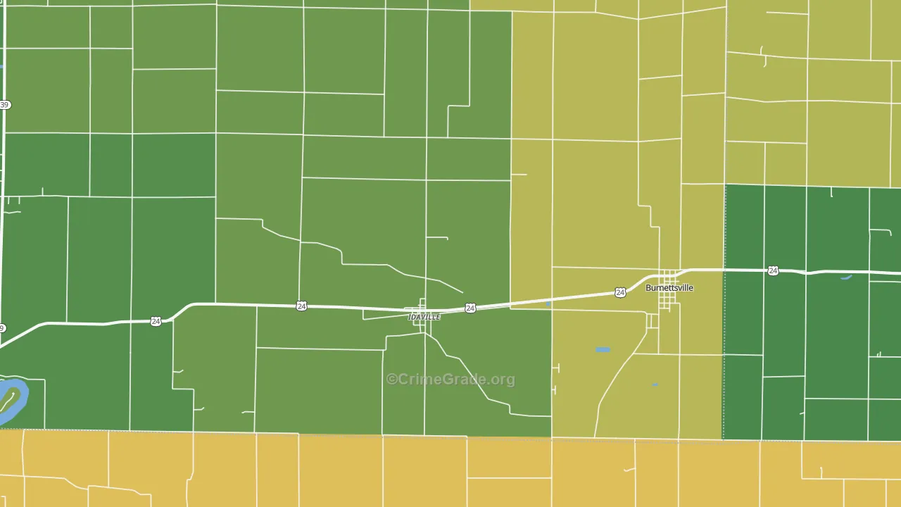 Idaville, IN Map of Vehicle Theft Rates