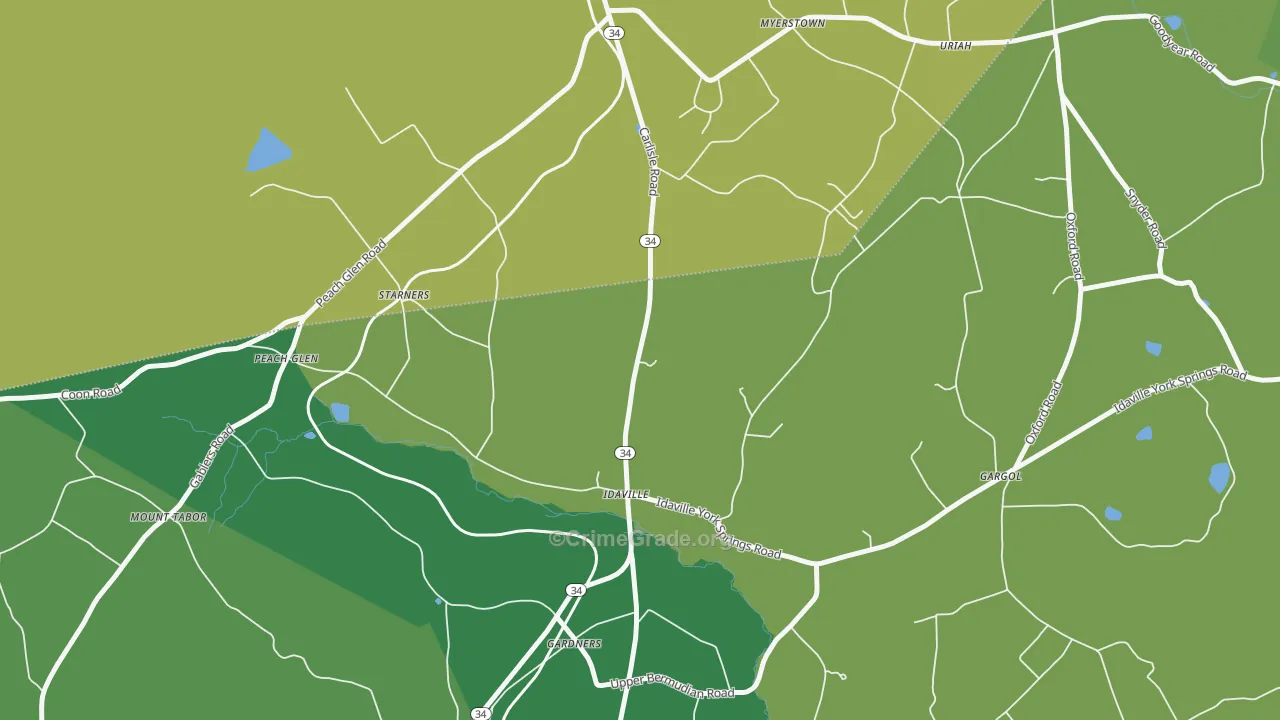 Idaville, PA Map of Vehicle Theft Rates