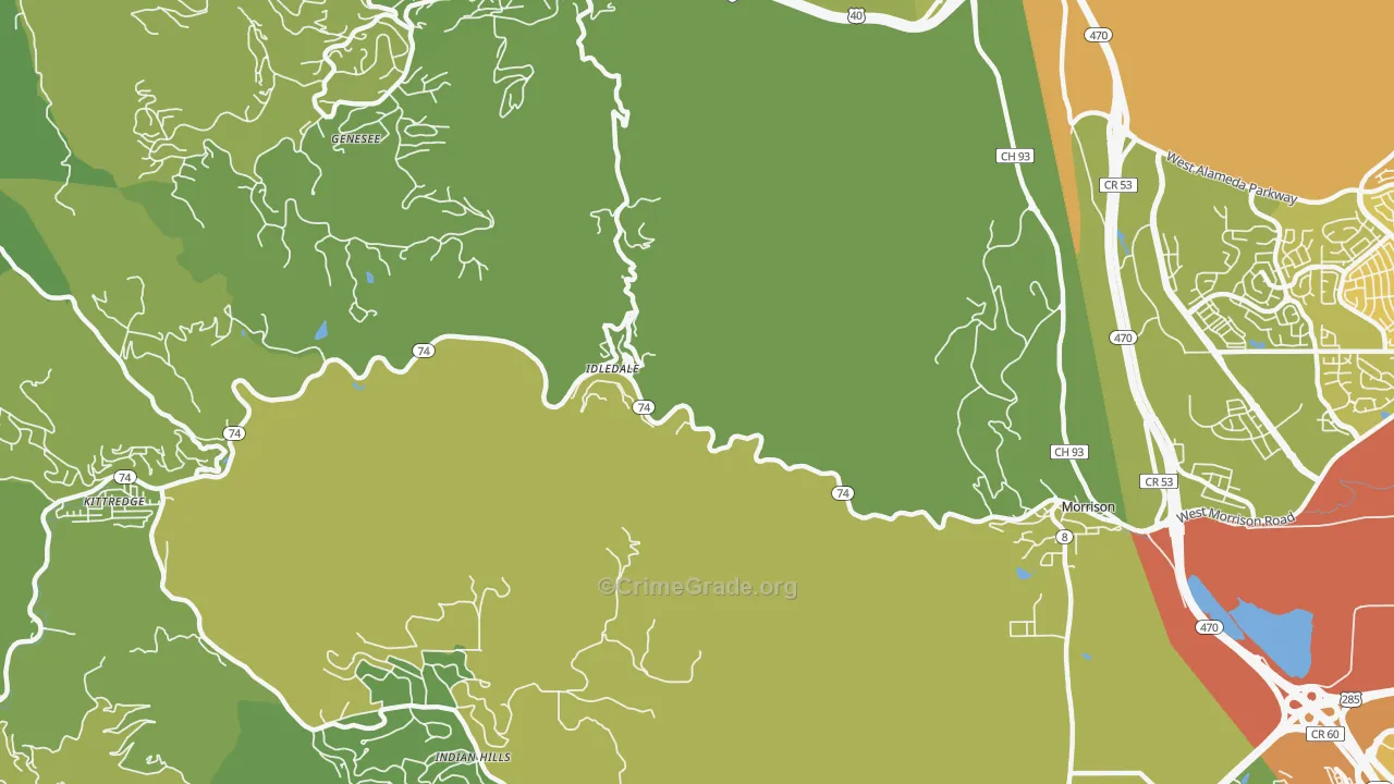 Idledale, CO Map of Vehicle Theft Rates