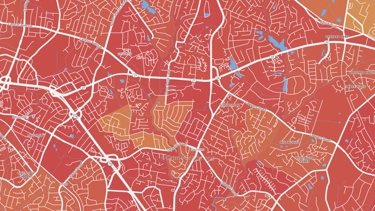 Idlewild Farms, Charlotte, NC Map of Vehicle Theft Rates