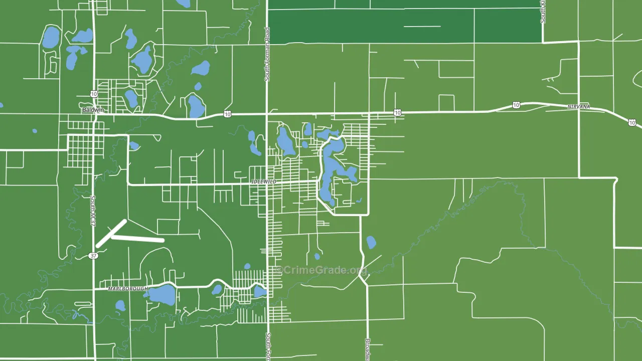 Idlewild, MI Map of Vehicle Theft Rates