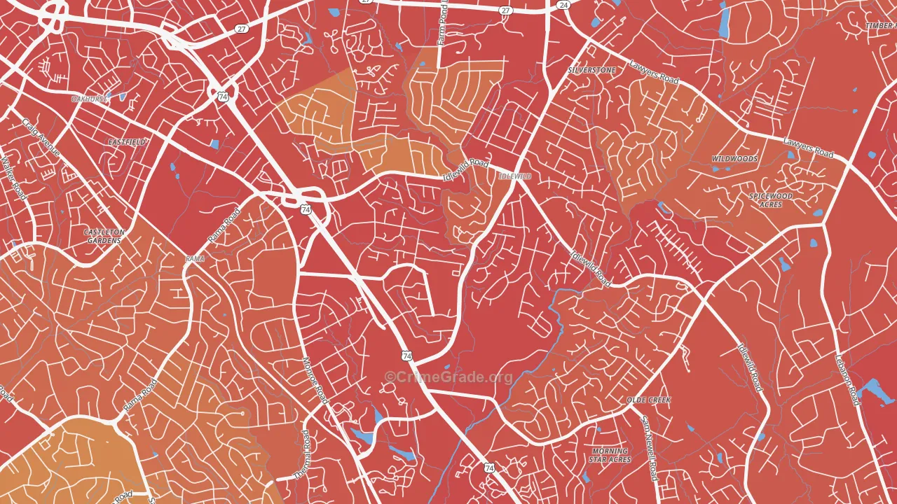 Idlewild South, Charlotte, NC Map of Vehicle Theft Rates