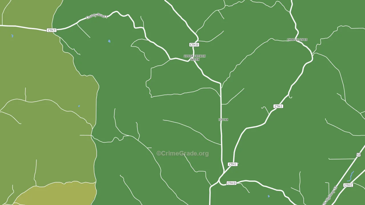 Iduna, WI Map of Vehicle Theft Rates
