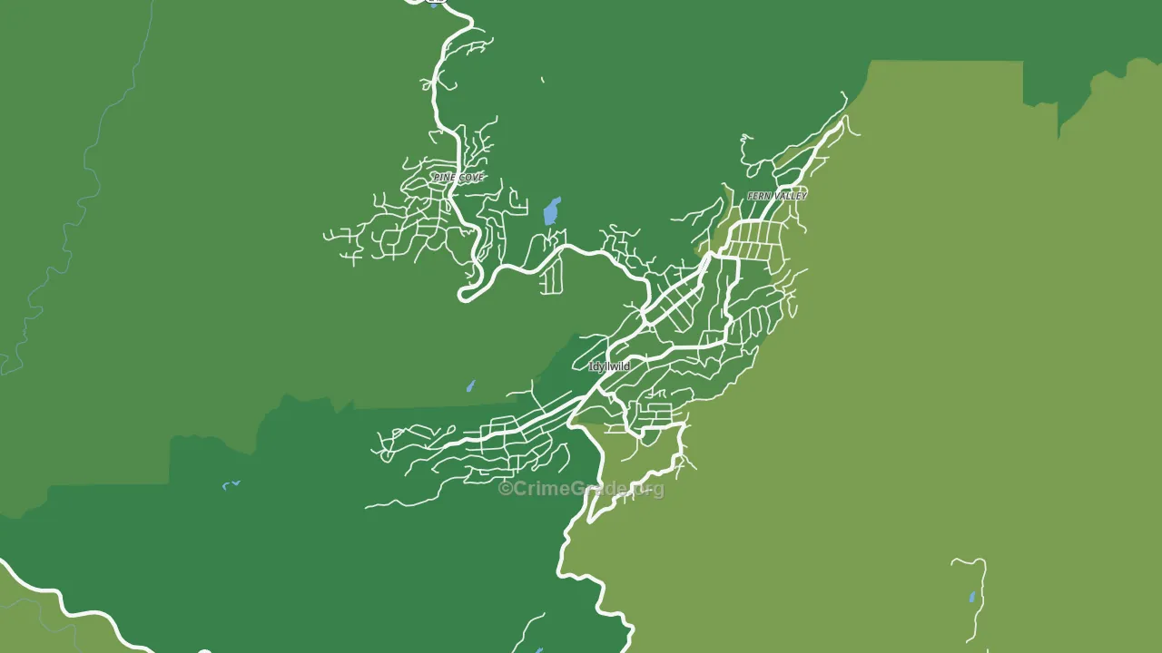 Idyllwild-Pine Cove, CA Map of Vehicle Theft Rates