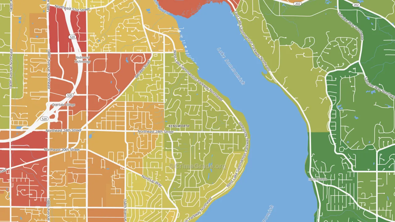 Idylwood, Redmond, WA Map of Vehicle Theft Rates