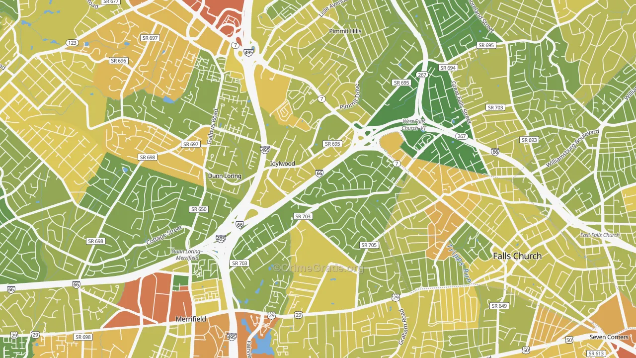 Idylwood, VA Map of Vehicle Theft Rates