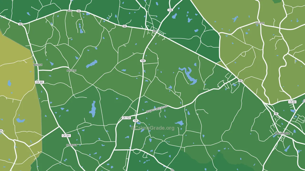 Ila, GA Map of Vehicle Theft Rates