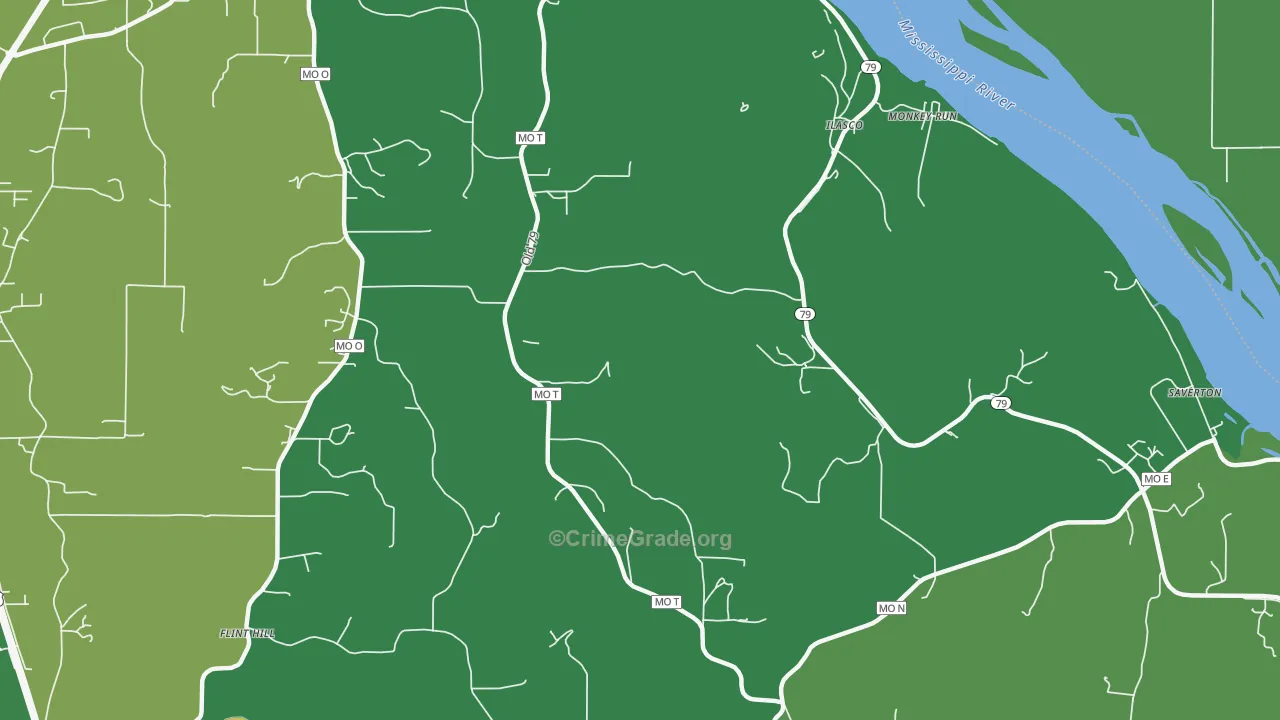 Ilasco, MO Map of Vehicle Theft Rates