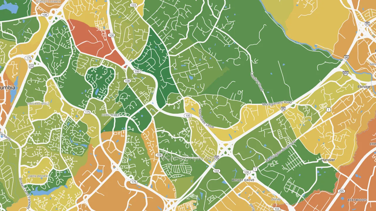 Ilchester, MD Map of Vehicle Theft Rates