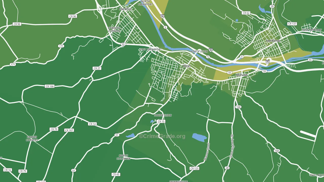 Ilion, NY Map of Vehicle Theft Rates