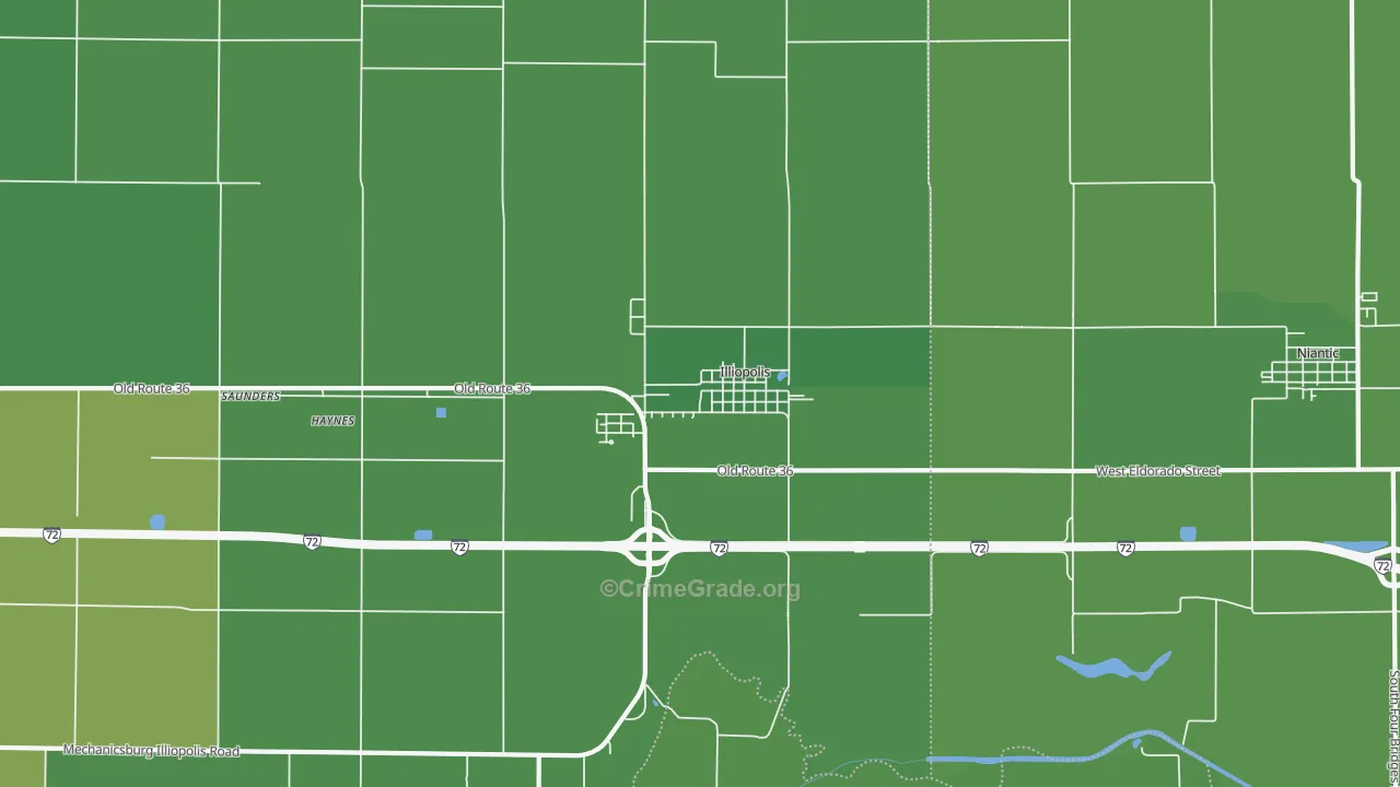 Illiopolis, IL Map of Vehicle Theft Rates