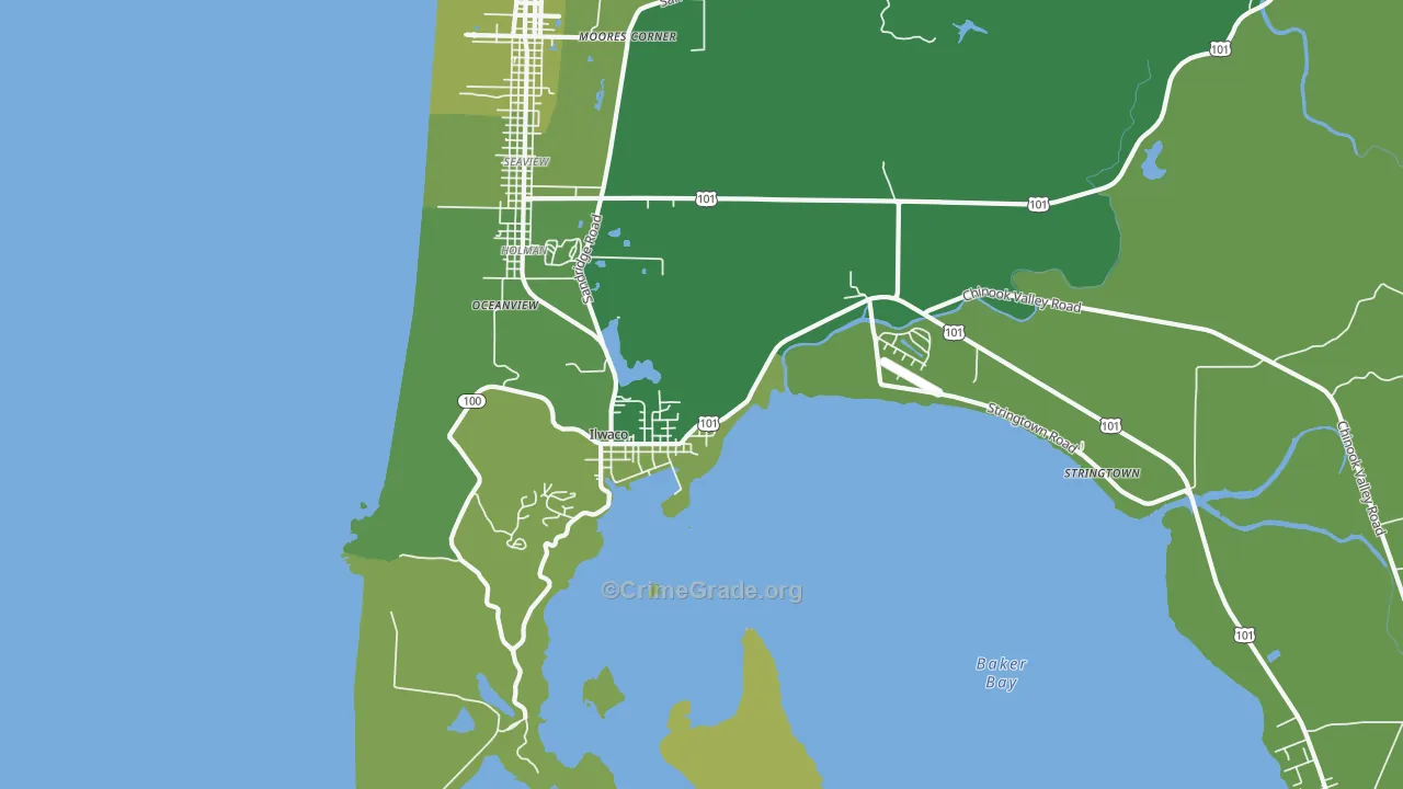 Ilwaco, WA Map of Vehicle Theft Rates