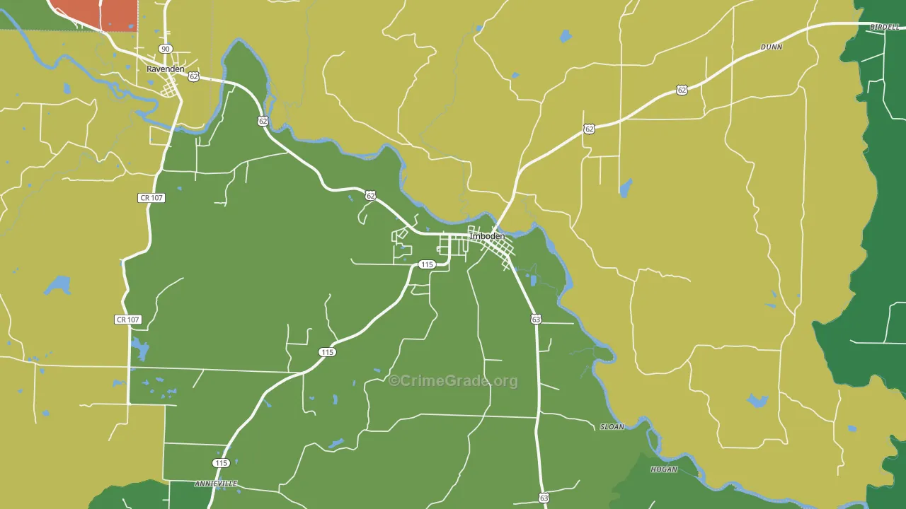 Imboden, AR Map of Vehicle Theft Rates