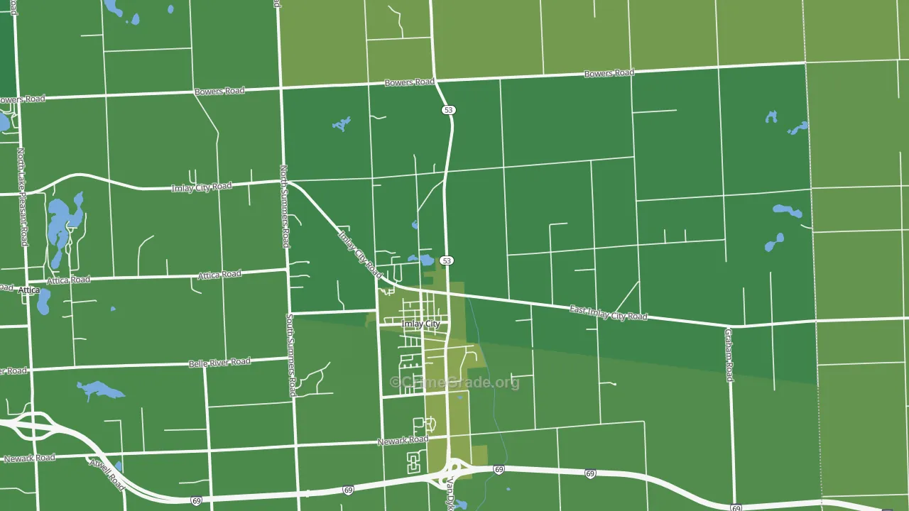 Imlay City, MI Map of Vehicle Theft Rates