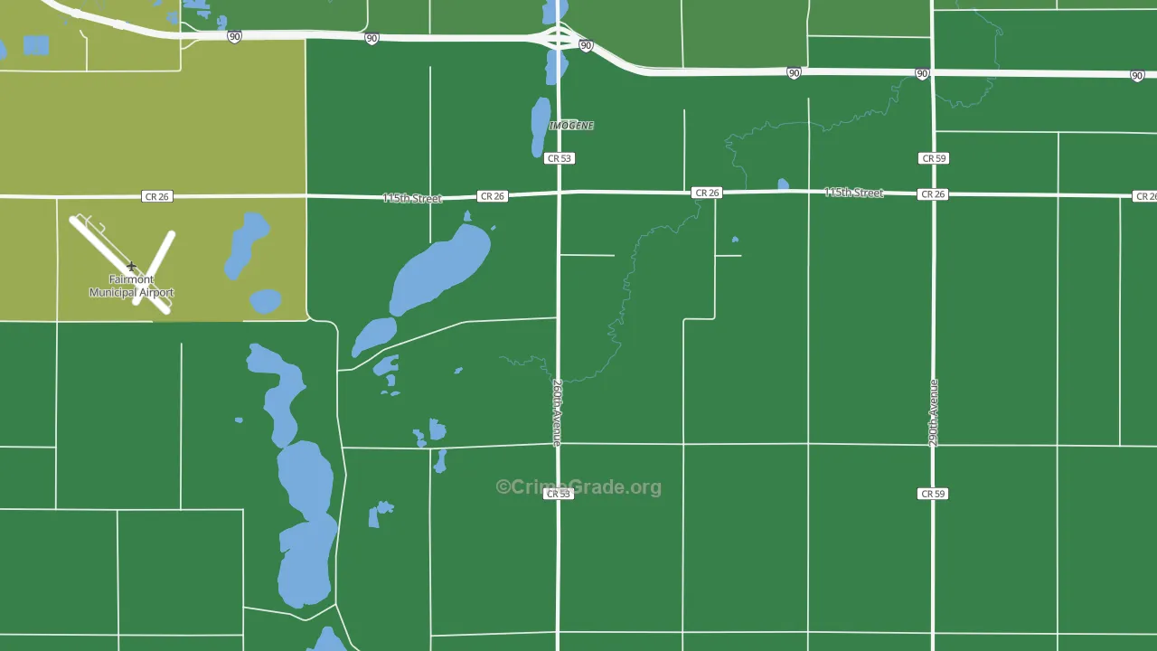 Imogene, MN Map of Vehicle Theft Rates