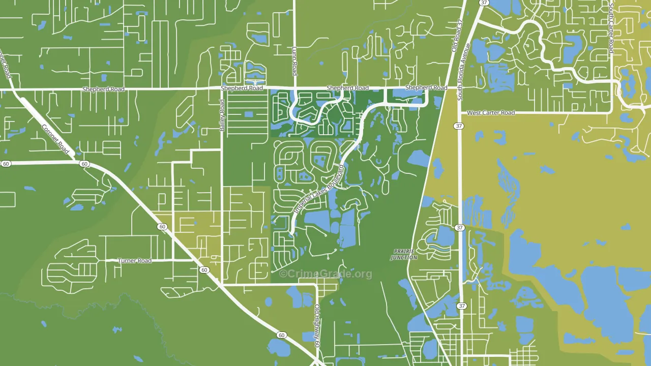 Imperial Lakes, Fuller Heights, FL Map of Vehicle Theft Rates