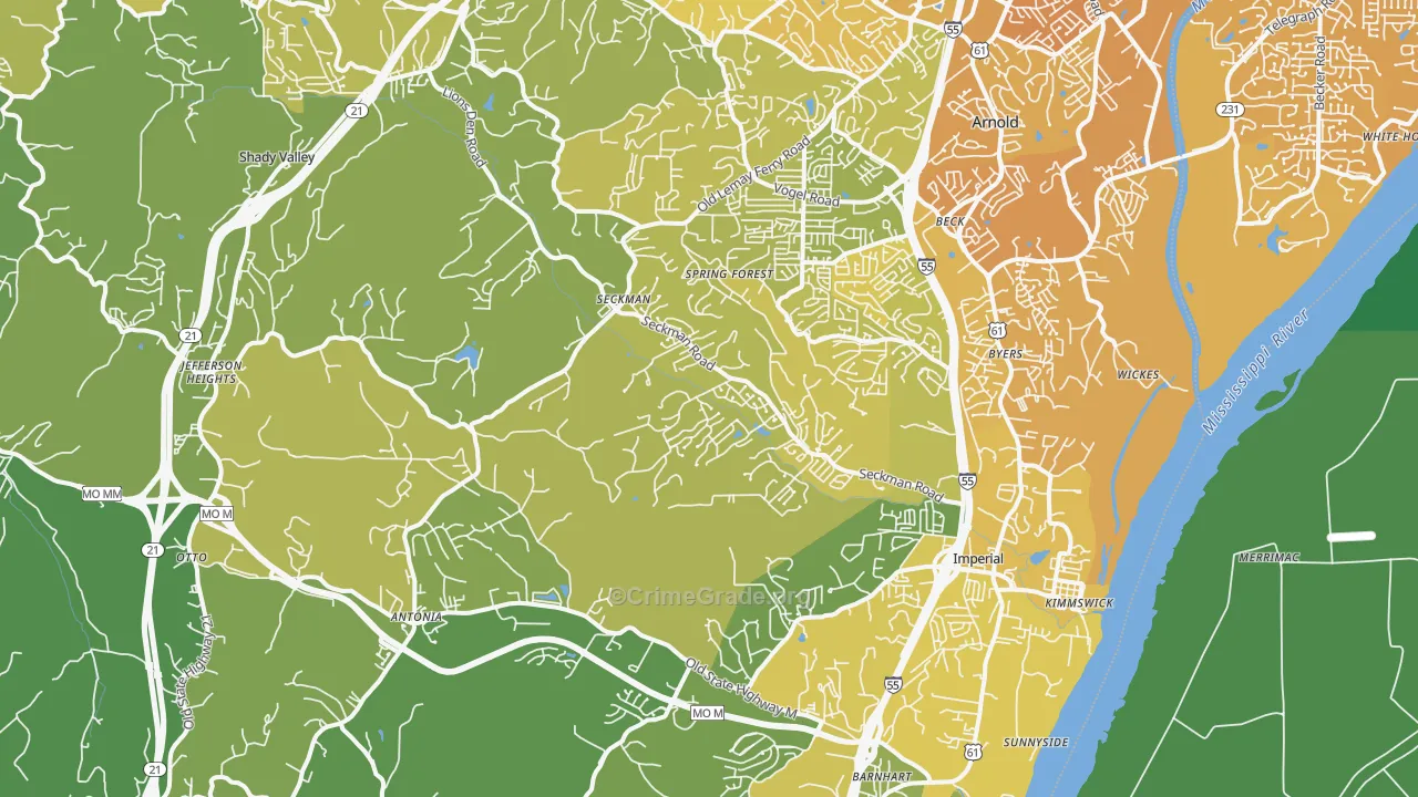 Imperial, MO Map of Vehicle Theft Rates
