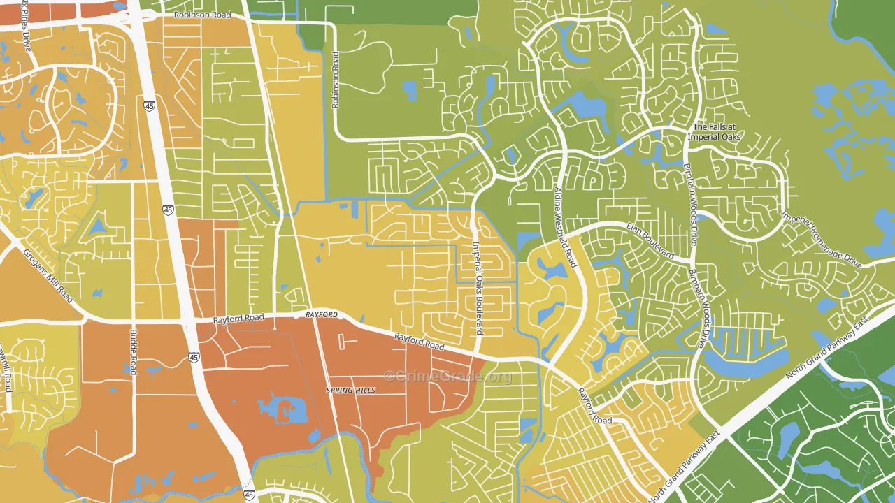 Imperial Oaks, Spring, TX Map of Vehicle Theft Rates