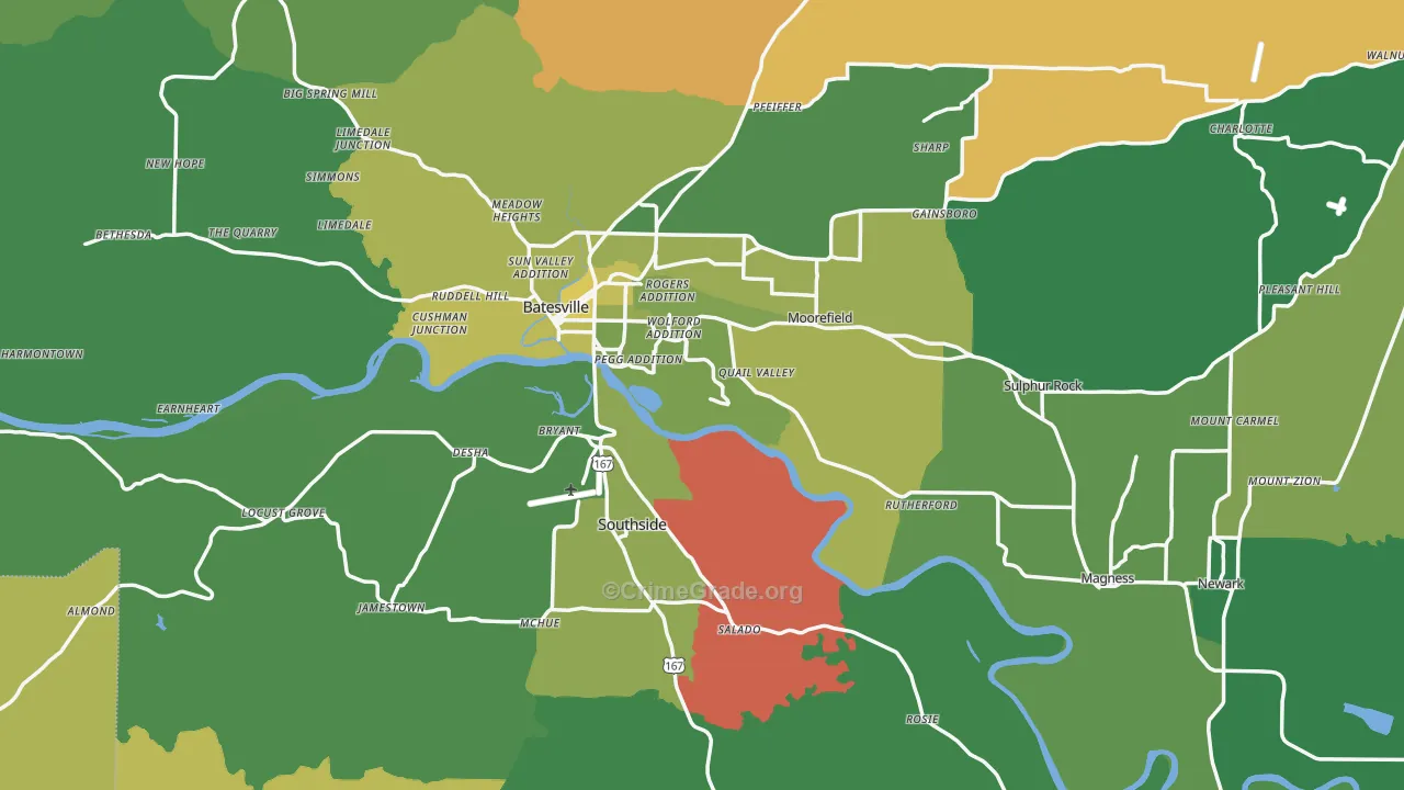 Independence County, AR Map of Vehicle Theft Rates