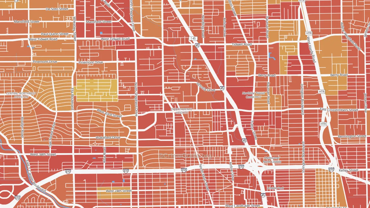 Independence Heights, Houston, TX Map of Vehicle Theft Rates