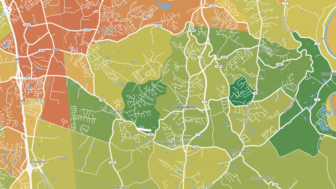 Independence, KY Map of Vehicle Theft Rates