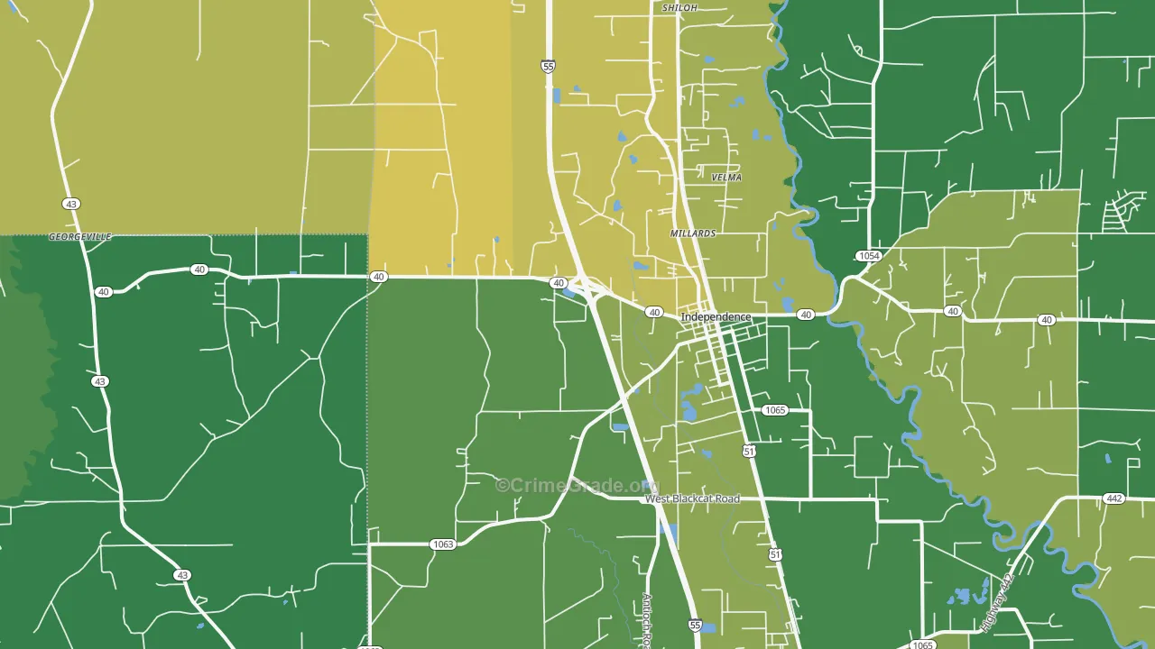 Independence, LA Map of Vehicle Theft Rates