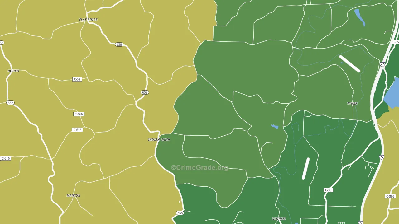 Indian Camp, OH Map of Vehicle Theft Rates