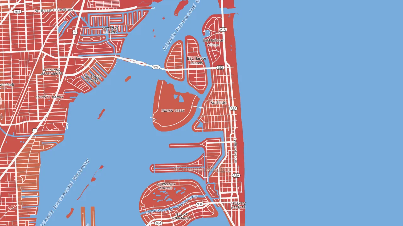 Indian Creek, FL Map of Vehicle Theft Rates