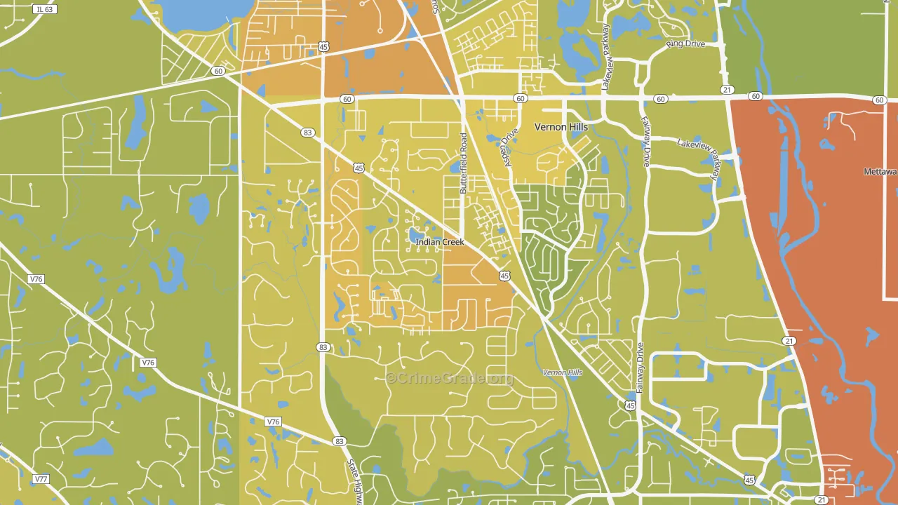 Indian Creek, IL Map of Vehicle Theft Rates